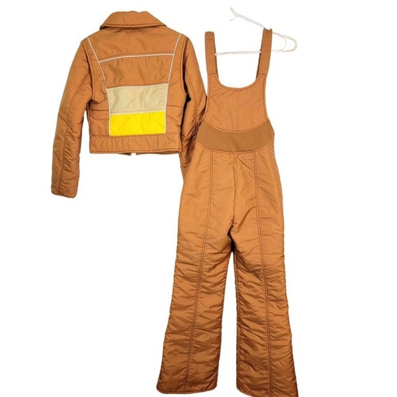Subello Vintage 70s Ski Set Women 8 Orange Yellow Jacket Snow Bib Flare Pants M - Picture 9 of 16